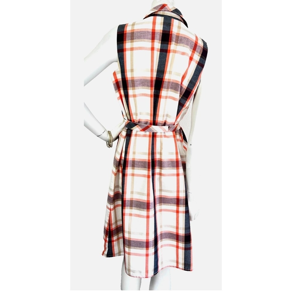 Tommy Hilfiger Plaid Shirt Dress Size Medium Plaid Cotton Linen Sleeveless Belt - Picture 4 of 9